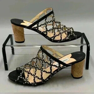Jimmy Choo Dean Braided Rope & Leather Cutout‎ Slide Sandals Size 38.5